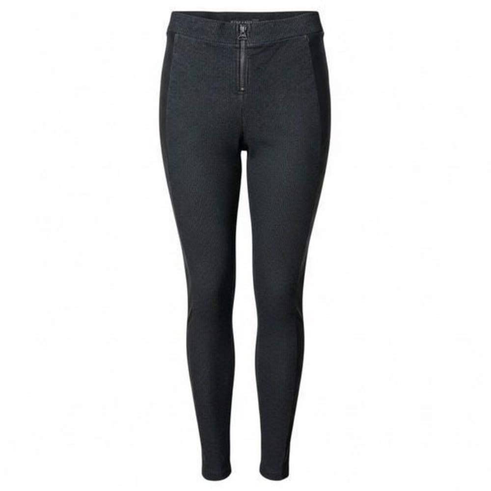 Alice + Olivia Women's Black Ribbed Zip Front Leather Panel Leggings Size 6